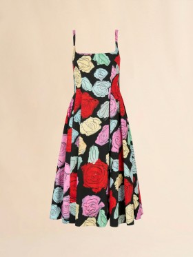  Poplin Balloon Dress With Orion Print Black