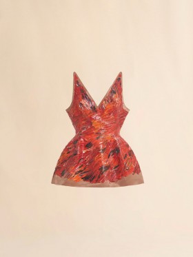  Red Hand-painted Duchesse Corset Dress Poppy Red