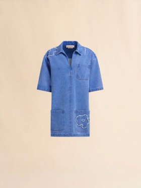  Short Denim Dress With Patch Detail Cobalt