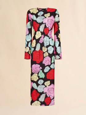  Silk Long-sleeve Dress Wih Orion Print Black