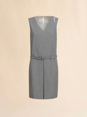 Sleeveless Wool Blend And White Check Dress Black