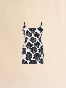  White Bonded Poplin Mini Dress With Luna Print Lilywhite