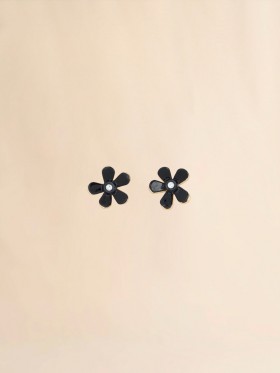  Enameled Metal Flower Pop Earrings Coal