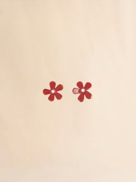  Red Enameled Metal Flower Pop Earrings