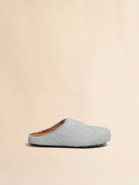  Grey Long Hair Calfskin Fussbett Sabot Sodium