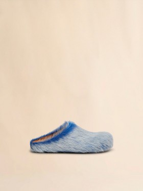  Indigo Long Hair Calfskin Fussbett Sabot Blue Lilac