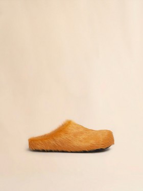  Orange Long-hair Calfskin Fussbett Sabot Pumpkin