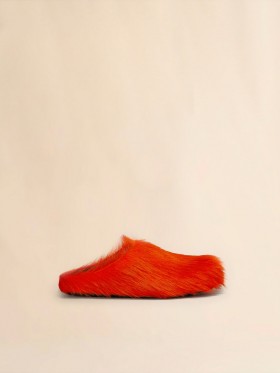  Orange Long Hair Calfskin Fussbett Sabot