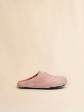  Pink Long Hair Calfskin Fussbett Sabot Antiquerose