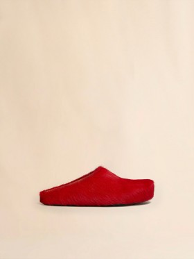  Red Long-hair Calfskin Fussbett Sabot