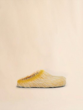  Yellow Long Hair Calfskin Fussbett Sabot