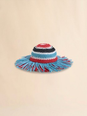  Multicolour Striped Raffia Hat Red