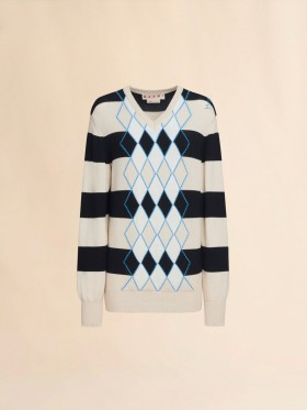  And White Striped Argyle Cotton Jumper Black