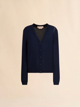  Blue Silk And Wool Blend Cardigan With Contrasting Back Panel Bluechina
