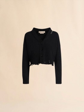  Cotton Cropped Cardigan Black