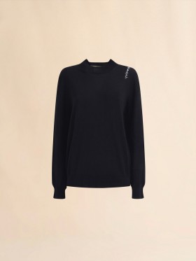  Crew Neck Knitted Jumper With Contrasting Back Panel Black