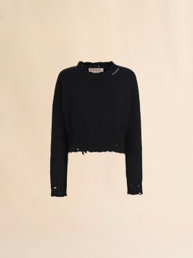  Dishevelled Cotton Cropped Jumper Black