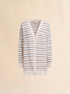  Ivory Striped Cashmere Blend Cardigan