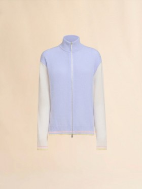  Light Blue Wool Zip Cardigan With Jacquard Snake Lightblue