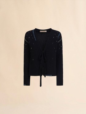  Long Sleeved Cardigan Cashmere Blend With Pearl Detail Black