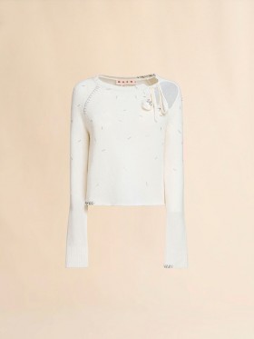  Pearl Embellished Wool And Cashmere Ivory Jumper