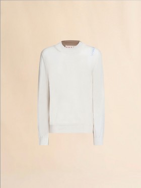  White Crew Neck Knitted Jumper With Contrasting Back Panel Lilywhite