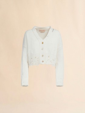  White Dishevelled Cotton Cropped Cardigan Lilywhite