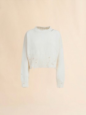  White Dishevelled Cotton Cropped Jumper Lilywhite