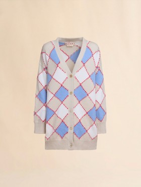  White Wool Argyle Cardigan Lilywhite