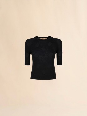  Wool-silk Knit Openwork Top Black