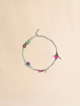  Enameled Metal And Rhinestones Flower Pop Necklace Multicolor