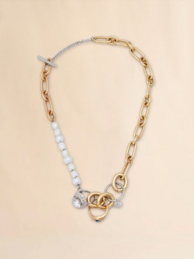  Mixed Link Chain Necklace With Pearls And Rings Vintage/deep Gold