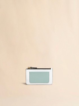  Light Green White And Brown Saffiano Leather Card Case Teagreen/limestone/lightcamel