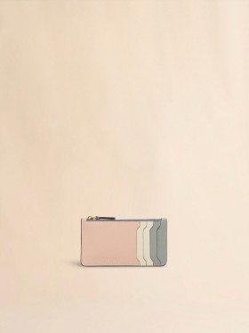  Light Pink, White, And Grey Leather Trunkaroo Cardholder Camelia/shell/storm