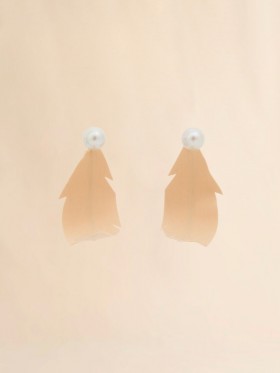  Peach Fabric Feather Earrings Palepeach