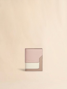  Pink, White And Beige Saffiano Leather Bi-fold Wallet Camellia/talc