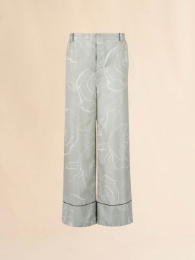  Green Silk Palazzo Trousers With Aurora Print Linden