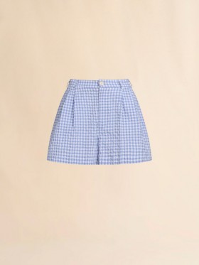  Light Blue And White Checked Seersucker Shorts Lightblue