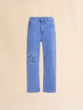  Light Blue Denim Boyfriend Jeans With Patch Details Cobalt