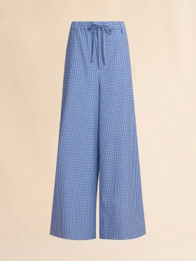  Wool Blend Blue And White Checked Drawstring Trousers Bluechina