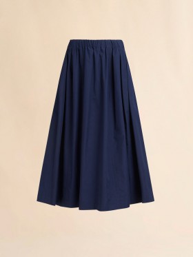  Blue Organic Poplin Elasticated Midi Skirt Lightnavy