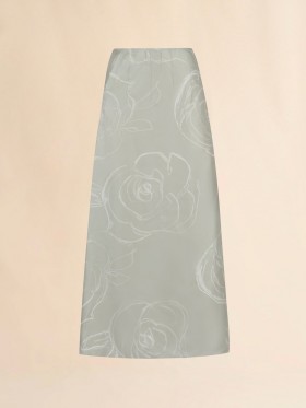  Green Silk Skirt With Aurora Print Linden