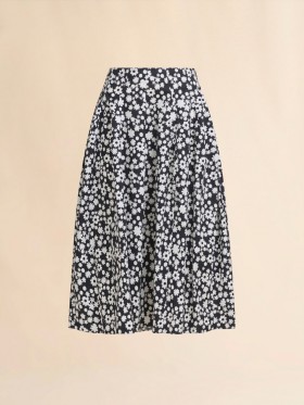  Poplin Midi Skirt With Balck And White Pop Fields Motif Black