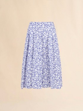  Poplin Midi Skirt With White And Light Blue Pop Fields Motif Blue Lilac