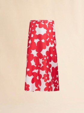  Red And White Dillies Print Silk Skirt