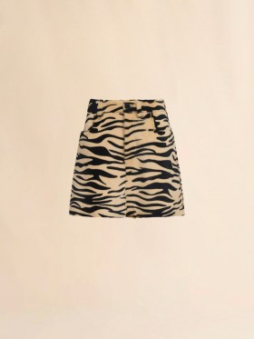  Shearling Miniskirt With Tiger Print Light Gold Sand
