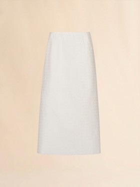  White Toile Skirt With Check And Dots Jacquard Motif Natural White