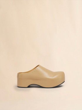  Brown Leather Chunky Clog Sabot Nomad/beige
