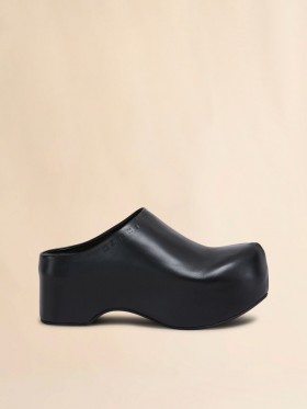  Leather Chunky Clog Sabot Black