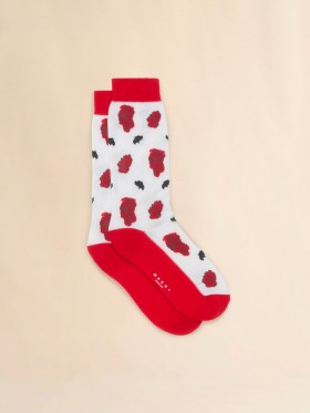  White Stretch Cotton Socks With Floral Intarsia Lilywhite